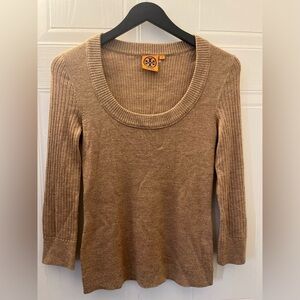 Tory Burch Merino Wool Ribbed Scoop Neck Sweater